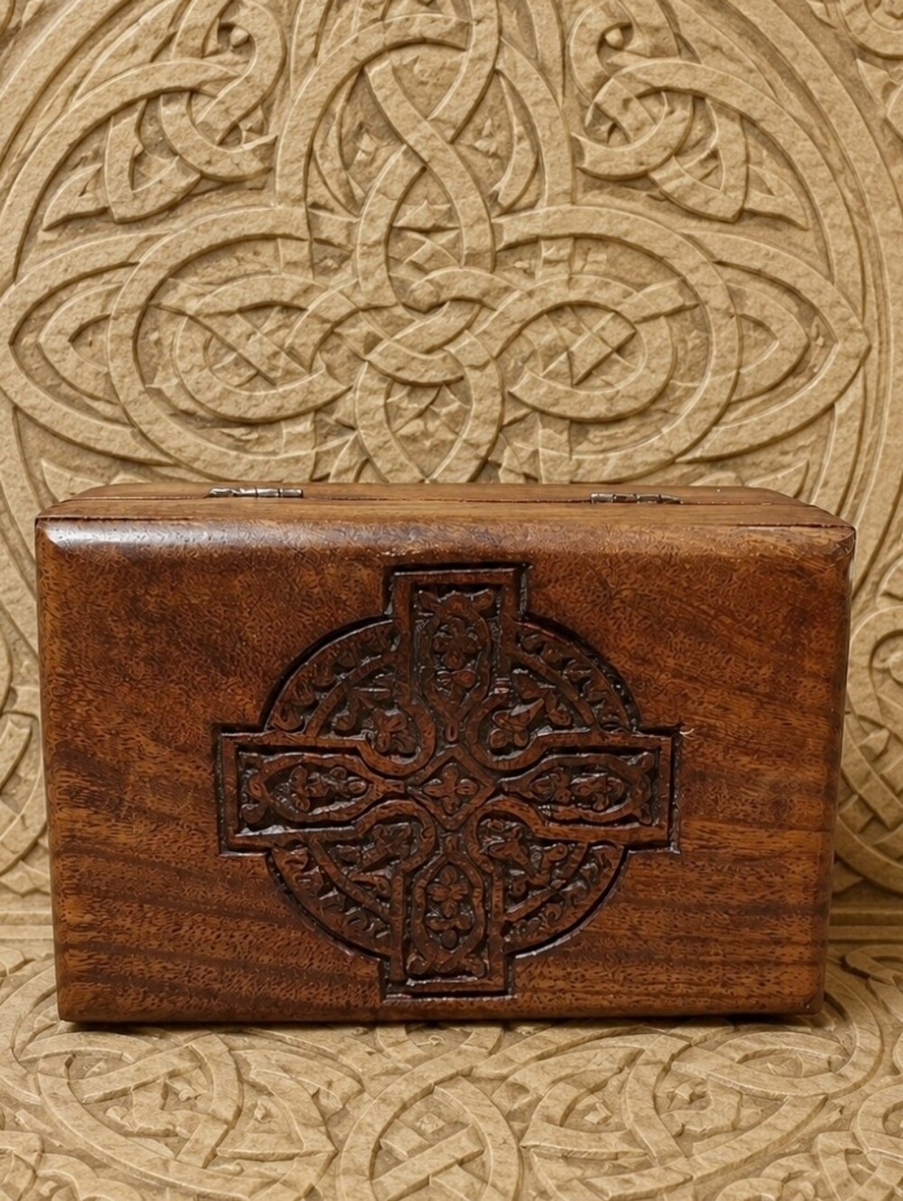 Celtic Cross Carved Wood Wooden Jewelry Craft Stash Secrets Bohemian Crafted Box